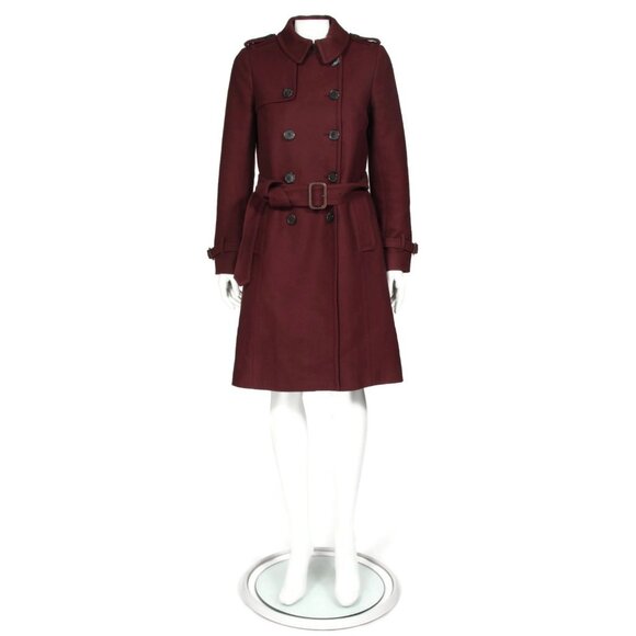 J Crew Coat Women Icon Trench Coat Wool Cashmere Burgundy Double Breast sz 4 381 - Picture 2 of 7